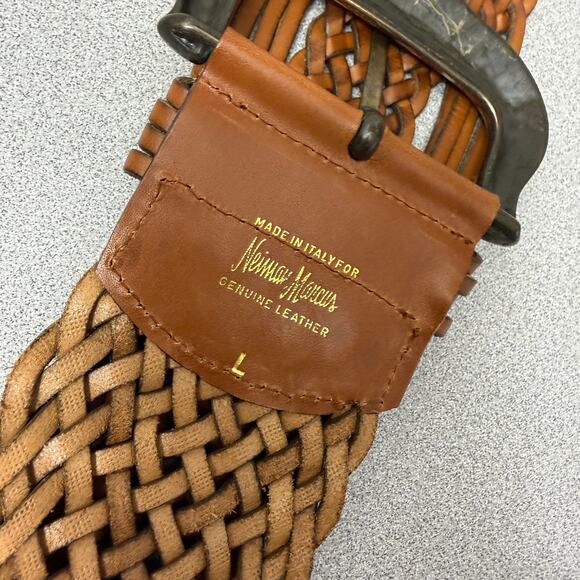 Neiman Marcus Woven Leather Belt Womens Large Brown Goldtone Buckle Wide Boho - Picture 6 of 6